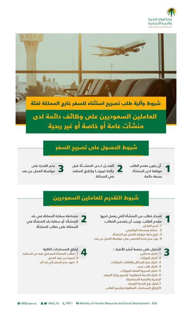 آلية طلب تصريح استثناء السفر إلى الخارج للعاملين السعوديين على وظائف دائمة جريدة الوطن