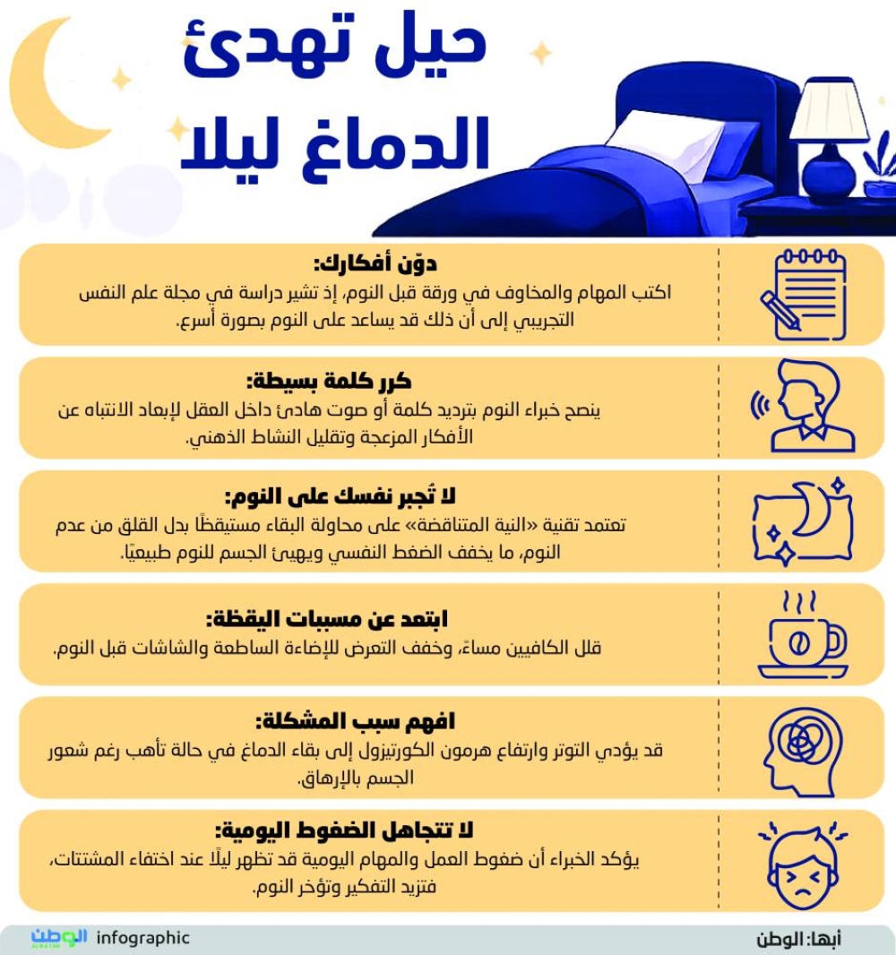 حيل تهدئ الدماغ ليلا 